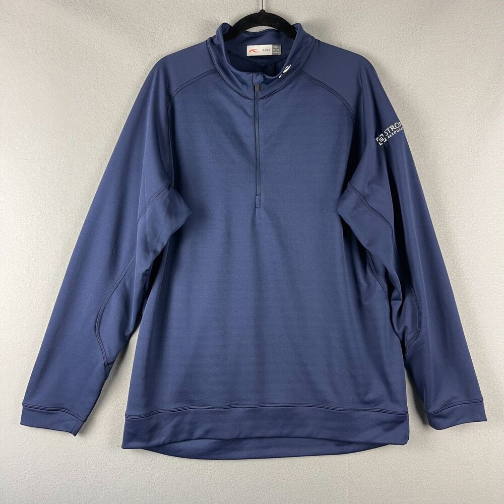 KJUS Golf Keano Half Zip Pullover Mens 2XL Blue Stripe Performance UPF 50 Logo
